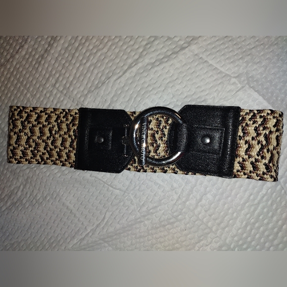 Vince Camuto Black and Cream Toggle Buckle Woven Belt - Picture 1 of 4